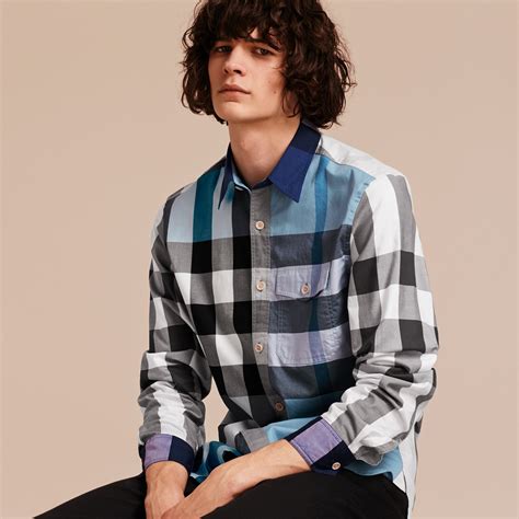 resin button cotton poplin shirt burberry|Check Cotton Shirt in Slate blue .